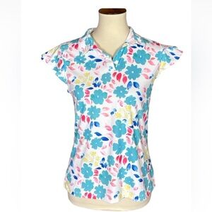 Gottex floral print golf shirt with flutter sleeves Size Medium